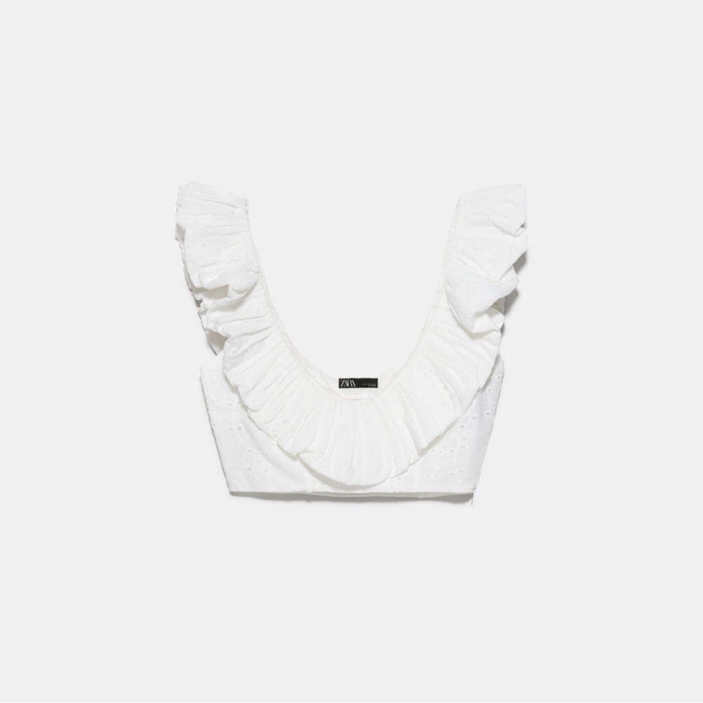 ZARA Embroidered Eyelet Crop Top - Picture 2 of 9